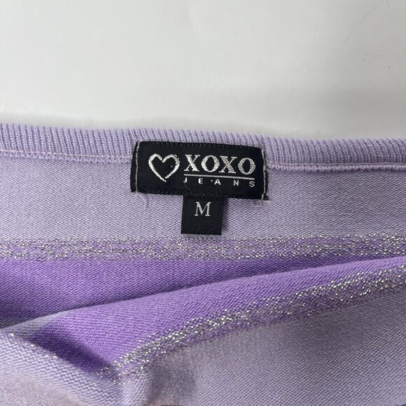 Vintage XOXO Jeans Juniors Crop Top Medium Purple Striped Halter Boho Y2K 1990s - Picture 6 of 8